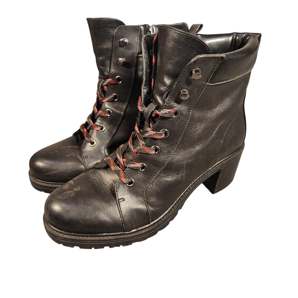 Vince Camuto Boots Womens Size 8W Black Leather Gaviana Lace Up Zip Heel Combat